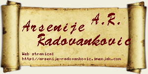Arsenije Radovanković vizit kartica